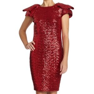 MARCHESA Notte Red Sequin Short Dressy Dress